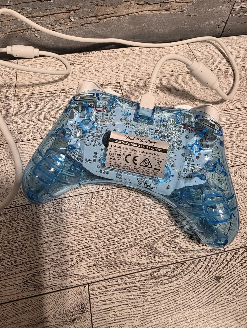 Nintendo Switch Wired Transparent Blue Pro Controller with White Buttons